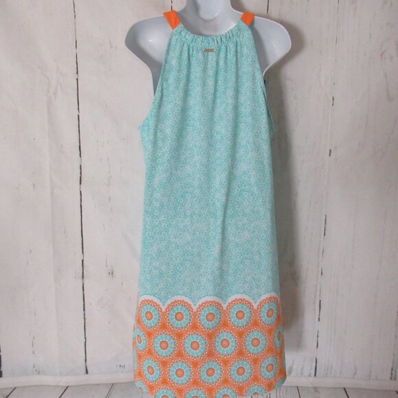 Cabana Life Dress L Large Aqua Orange Surfside Beach Swim Suit Cover Up Pockets - Picture 6 of 8
